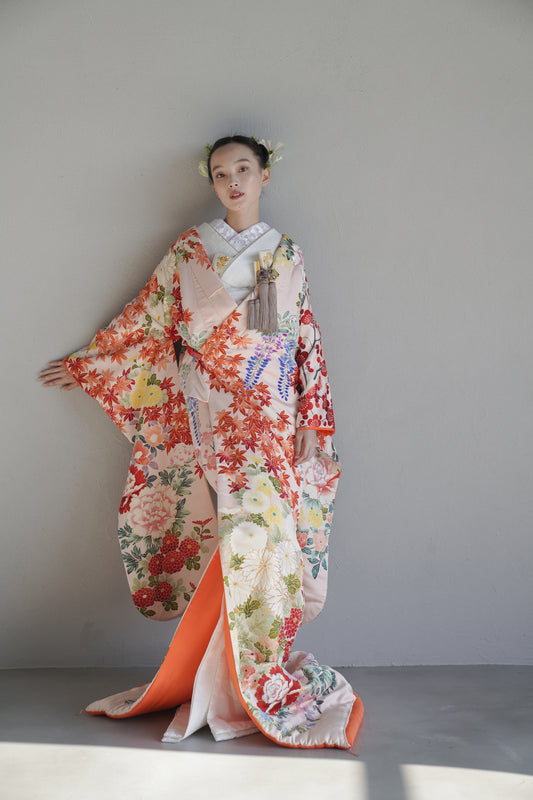 桃霞に錦の葉【結婚式 和装 色打掛 レンタル】