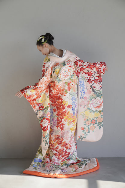 桃霞に錦の葉【結婚式 和装 色打掛 レンタル】