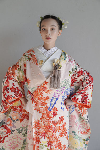 桃霞に錦の葉【結婚式 和装 色打掛 レンタル】