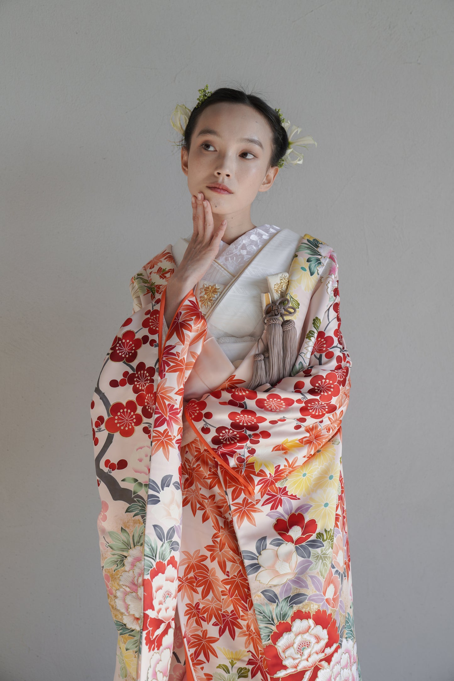 桃霞に錦の葉【結婚式 和装 色打掛 レンタル】