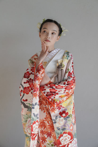 桃霞に錦の葉【結婚式 和装 色打掛 レンタル】