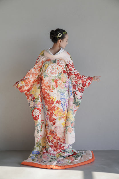桃霞に錦の葉【結婚式 和装 色打掛 レンタル】