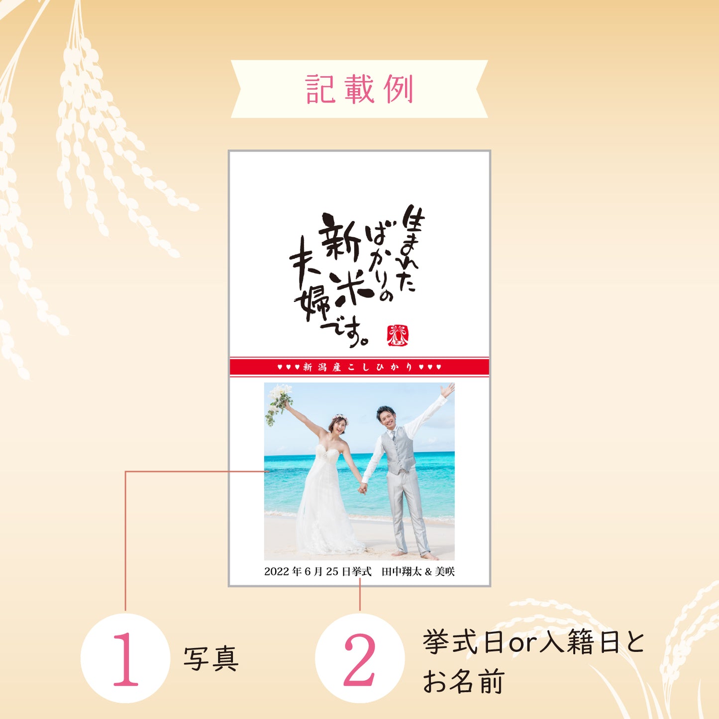 【こしひかり300gプチギフト】結婚式 の引出物に新郎新婦のお名前入りお米のギフト【写真タイプ】