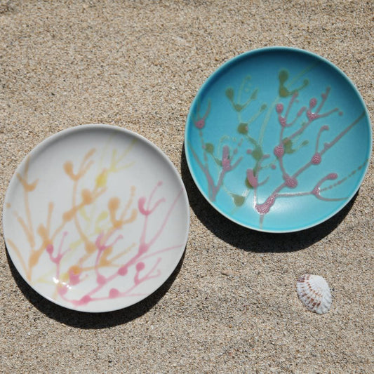 沖縄の海の縁起の珊瑚の小皿・取り皿/2枚セット/白色×スカイブルー 【結婚式 ギフト 引き出物 食器類】