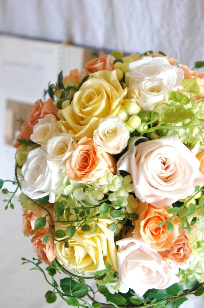 【プリザーブド】オーダーメイド[ラウンドブーケ・花冠セット] 【結婚式 フラワー ドライフラワー ブーケ ブートニア オーダーメイド】