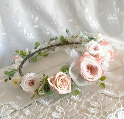 【プリザーブド】オーダーメイド[ラウンドブーケ・花冠セット] 【結婚式 フラワー ドライフラワー ブーケ ブートニア オーダーメイド】