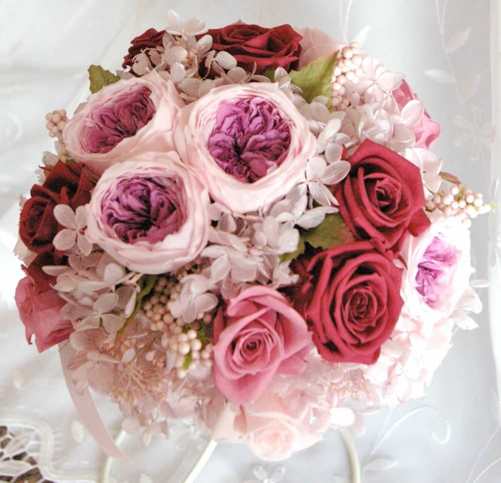 【プリザーブド】オーダーメイド[ラウンドブーケ・花冠セット] 【結婚式 フラワー ドライフラワー ブーケ ブートニア オーダーメイド】