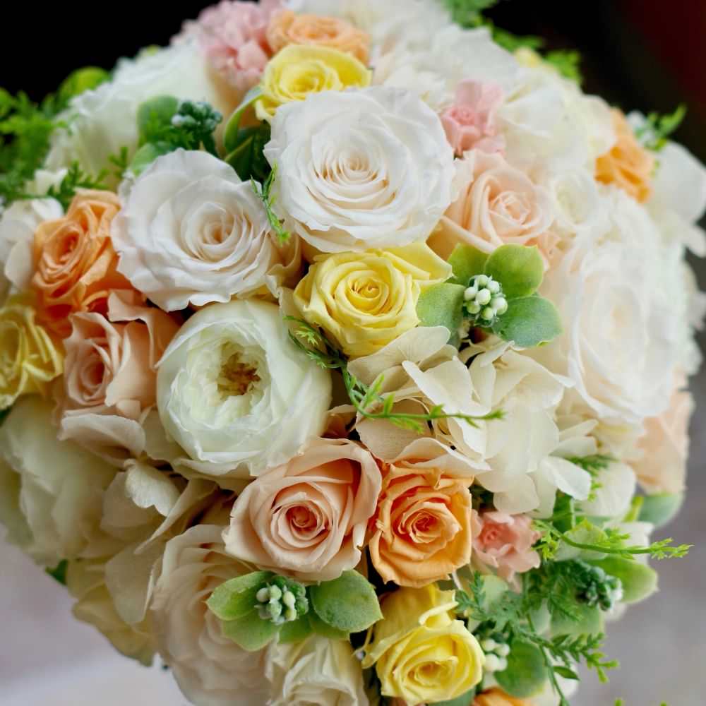 【プリザーブド】オーダーメイド[ラウンドブーケ(グラン・アミュースド)セット] 【結婚式 フラワー ドライフラワー ブーケ ブートニア オーダーメイド】