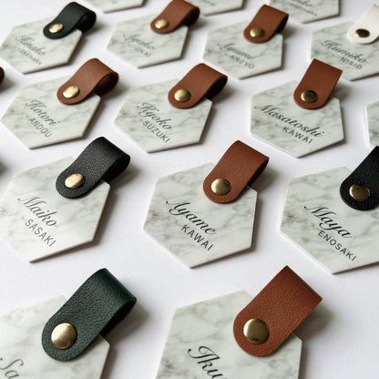 「1個から購入可能」大理石タイル風 席札 ヘキサゴン エスコートカード アクリル ネームタグ ラゲッジタグ ニュアンス【結婚式 ペーパー 席札】