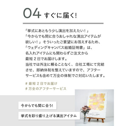 ゲスト参加型シンプルウェディングキャンバス結婚証明書 【名入れ ペイントキャンバス 軽量 割れない F4サイズ F6サイズに変更可】