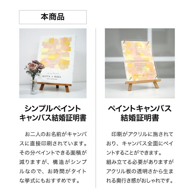 ゲスト参加型シンプルウェディングキャンバス結婚証明書 【名入れ ペイントキャンバス 軽量 割れない F4サイズ F6サイズに変更可】
