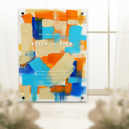 ゲスト参加型 ウェディングキャンバス 【結婚証明書 名入れ ペイントキャンバス 軽量 割れない / LINSL 日本製 ブライダル ウェディング 結婚証明書 ノンフレーム 壁掛け 立てかけ F4サイズ F6サイズに変更可】