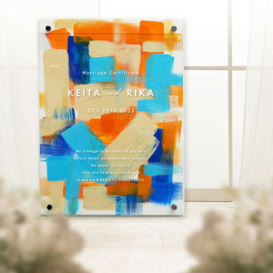 ゲスト参加型 ウェディングキャンバス 【結婚証明書 名入れ ペイントキャンバス 軽量 割れない / LINSL 日本製 ブライダル ウェディング 結婚証明書 ノンフレーム 壁掛け 立てかけ F4サイズ F6サイズに変更可】