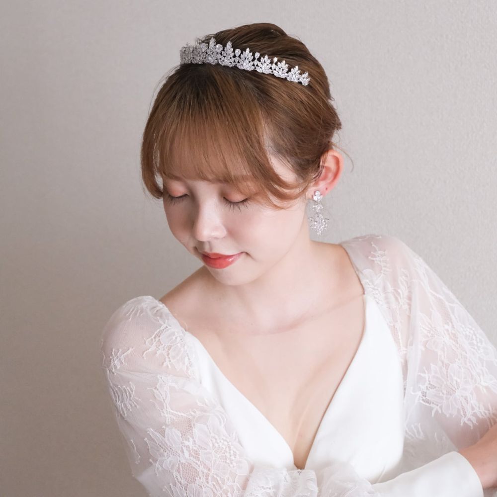 【ヘッドドレス】ティアラ ジルコニア ブライダルヘッドドレス シルバー w35-ti36【結婚式　ヘアアクセサリー】