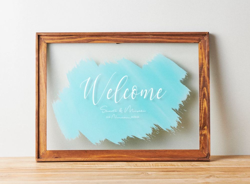 ウッドフレーム ウェルカムボード DESIGN A blue 【結婚式 ウェルカムボード オーダーメイド】