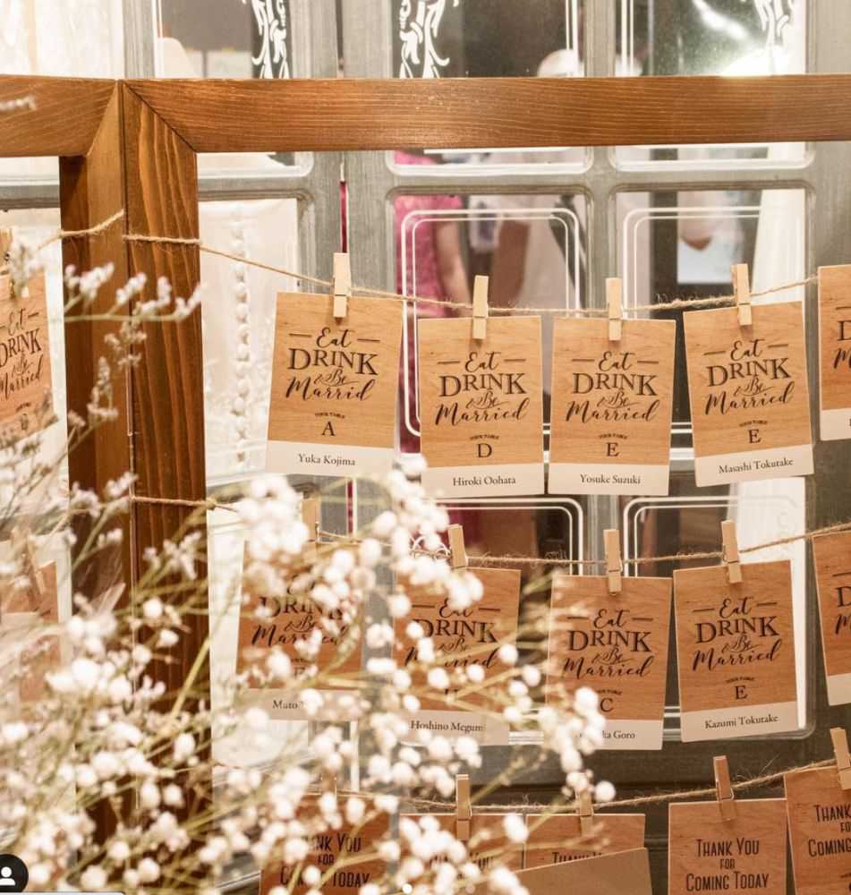【結婚式 ペーパー】木製エスコートタグ DESIGN B 裏面メニュー表