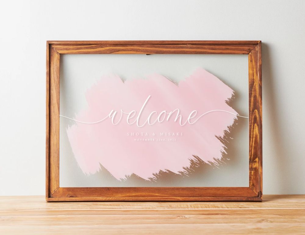 ナチュラルウッド ウェルカムボード　くすみピンク(本体) ウッドフレーム ウェルカムボード DESIGN B pink 【結婚式 ウェルカム