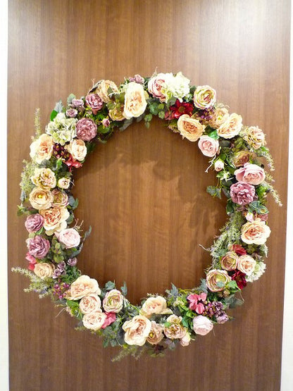 【造花】インスタ映えフォト用造花リース ベージュ・バーガンディ 【結婚式 フラワー 造花 ブーケ ブートニア】