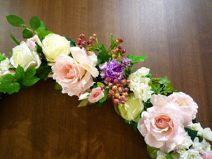 【造花】インスタ映えフォト用造花リース ピンク・ホワイト 【結婚式 フラワー 造花 ブーケ ブートニア】