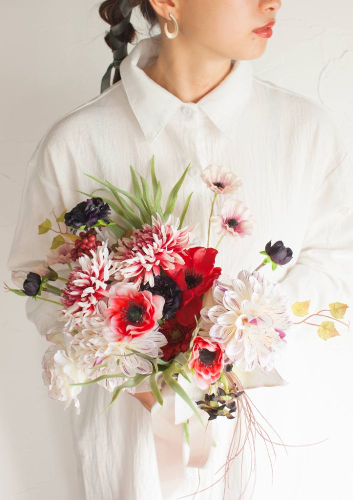 造花】Girly-Pop赤のアネモネブーケ 【結婚式 フラワー 造花 ブーケ