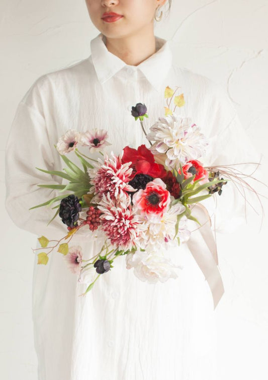 【造花】Girly-Pop赤のアネモネブーケ 【結婚式 フラワー 造花 ブーケ ブートニア】