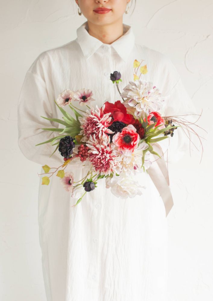 【造花】Girly-Pop赤のアネモネブーケ 【結婚式 フラワー 造花 ブーケ ブートニア】