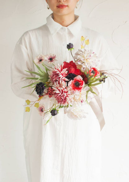 【造花】Girly-Pop赤のアネモネブーケ 【結婚式 フラワー 造花 ブーケ ブートニア】