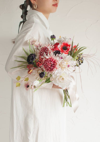 【造花】Girly-Pop赤のアネモネブーケ 【結婚式 フラワー 造花 ブーケ ブートニア】