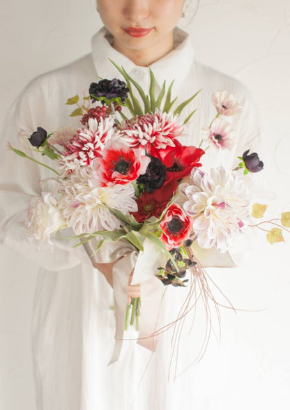 【造花】Girly-Pop赤のアネモネブーケ 【結婚式 フラワー 造花 ブーケ ブートニア】