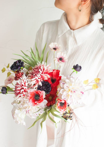 【造花】Girly-Pop赤のアネモネブーケ 【結婚式 フラワー 造花 ブーケ ブートニア】