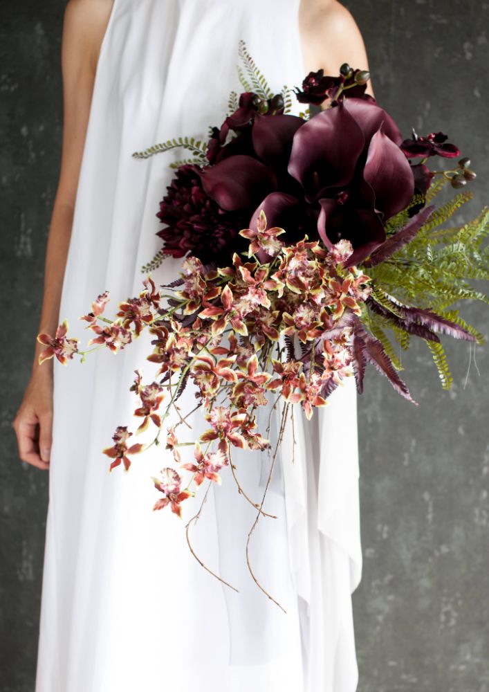 【造花】Luxury-Modern カラーとダリア ボルドーカラーブーケ 【結婚式 フラワー 造花 ブーケ ブートニア】