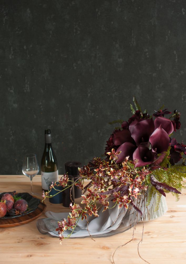 【造花】Luxury-Modern カラーとダリア ボルドーカラーブーケ 【結婚式 フラワー 造花 ブーケ ブートニア】