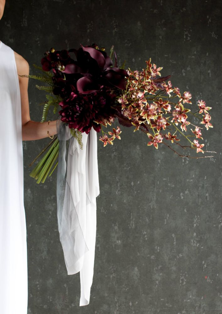 【造花】Luxury-Modern カラーとダリア ボルドーカラーブーケ 【結婚式 フラワー 造花 ブーケ ブートニア】