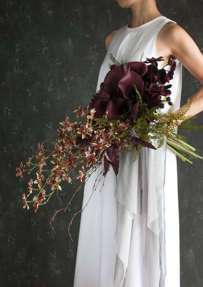 【造花】Luxury-Modern カラーとダリア ボルドーカラーブーケ 【結婚式 フラワー 造花 ブーケ ブートニア】