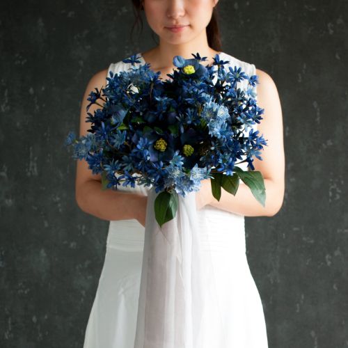 【造花】Classical-Modern サムシングブルーのブーケ　【結婚式　フラワー　造花　ブーケ　ブートニア】