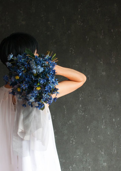 【造花】Classical-Modern サムシングブルーのブーケ 【結婚式 フラワー 造花 ブーケ ブートニア】