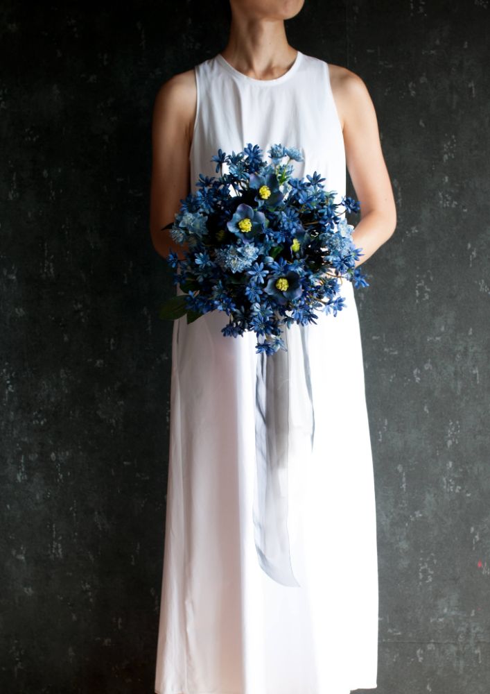 【造花】Classical-Modern サムシングブルーのブーケ 【結婚式 フラワー 造花 ブーケ ブートニア】