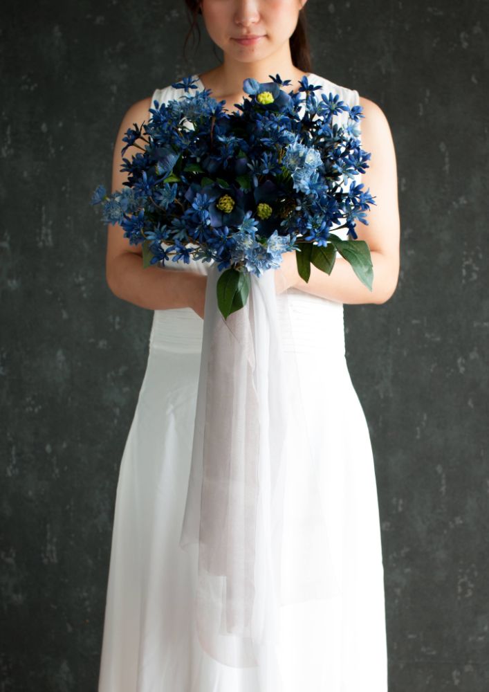【造花】Classical-Modern サムシングブルーのブーケ 【結婚式 フラワー 造花 ブーケ ブートニア】