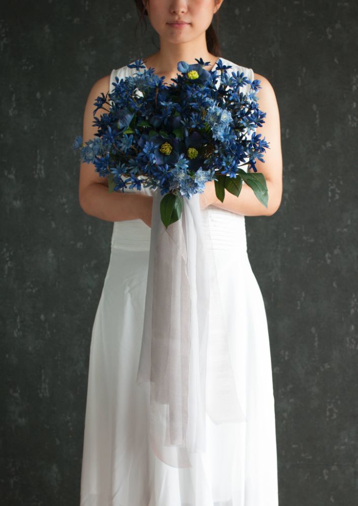 【造花】Classical-Modern サムシングブルーのブーケ 【結婚式 フラワー 造花 ブーケ ブートニア】