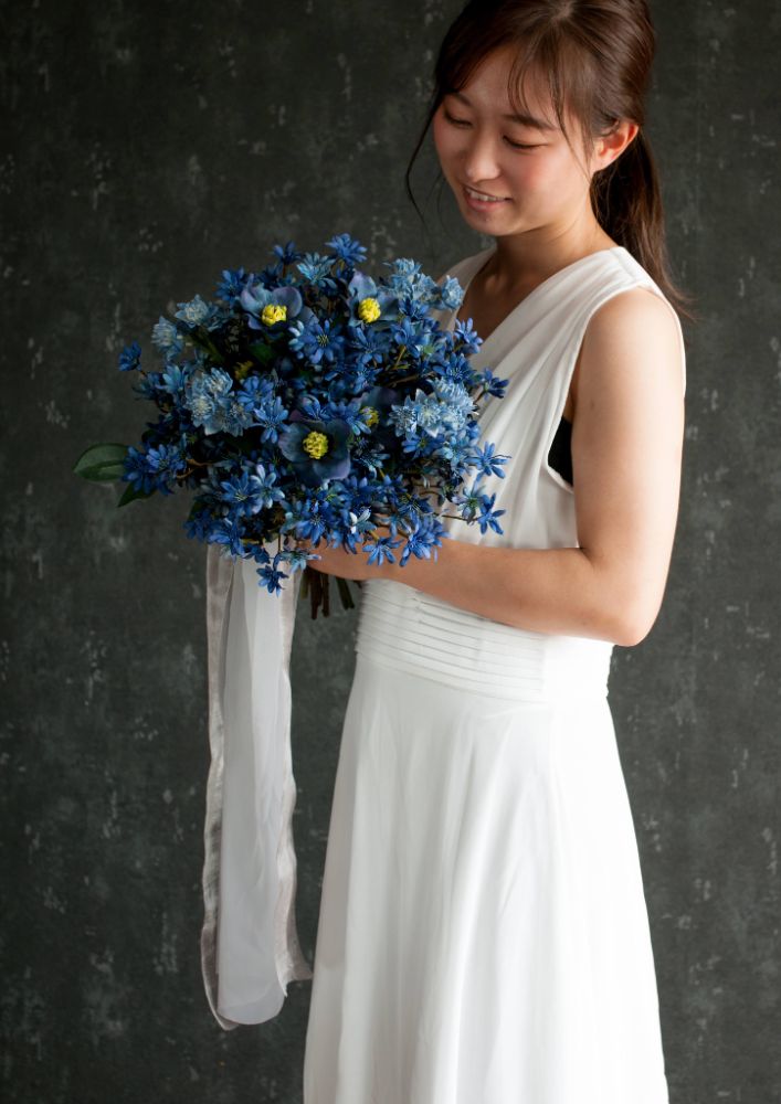 【造花】Classical-Modern サムシングブルーのブーケ 【結婚式 フラワー 造花 ブーケ ブートニア】