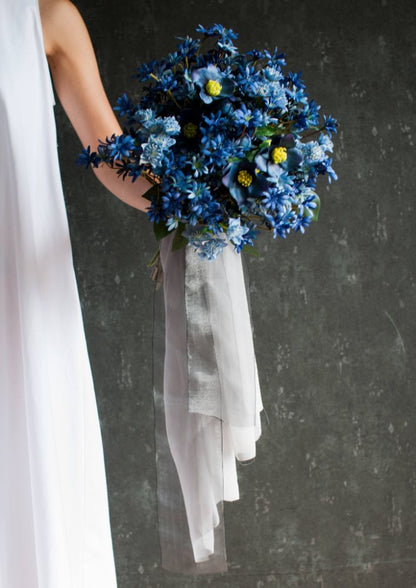 【造花】Classical-Modern サムシングブルーのブーケ 【結婚式 フラワー 造花 ブーケ ブートニア】