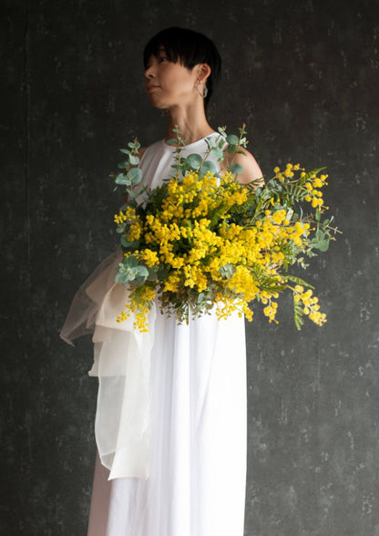 【造花】Natural-Garden ミモザとユーカリのグランブーケ 【結婚式 フラワー 造花 ブーケ ブートニア】