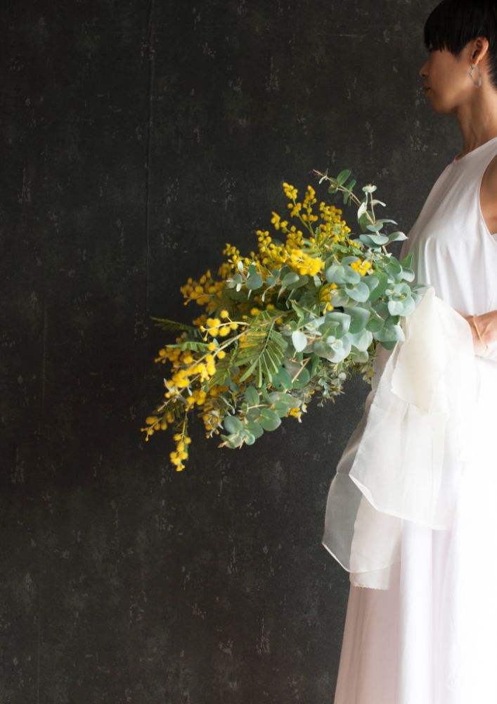 【造花】Natural-Garden ミモザとユーカリのグランブーケ 【結婚式 フラワー 造花 ブーケ ブートニア】