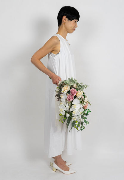 【造花】大人スイートなコチョウランのブーケ 【結婚式 フラワー 造花 ブーケ ブートニア】