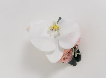 【造花】大人スイートなコチョウランのブーケ 【結婚式 フラワー 造花 ブーケ ブートニア】