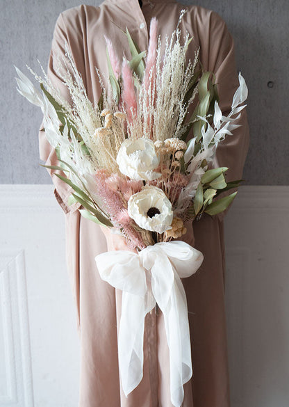 【ドライフラワーのブーケ】スイートピンクのブーケ 柔らかいオーガンジーリボンをつけて 【結婚式 フラワー ドライフラワー ブーケ ブートニア】