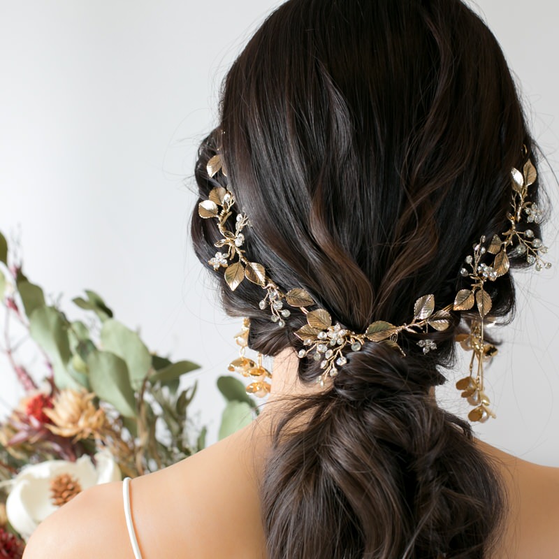 ゴールドカッティングリーフブライダルアクセサリー髪飾りヘッドドレス