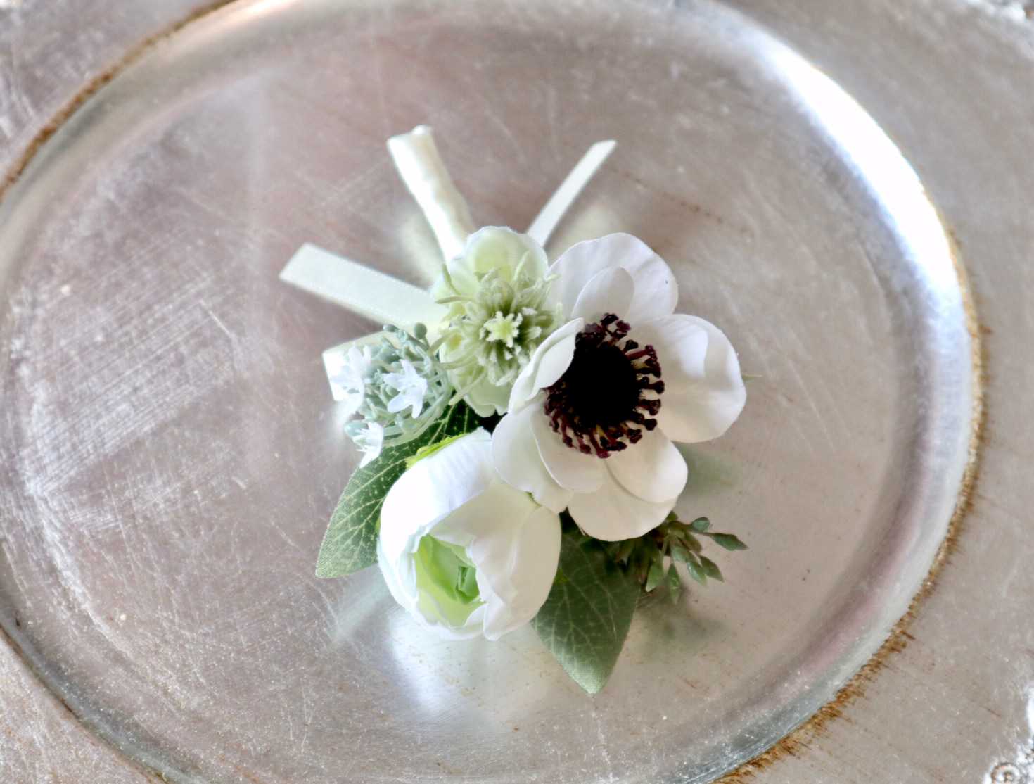【造花】Rental Bouquet : Anemone White　【結婚式　フラワー　造花　ブーケ　ブートニア　レンタル】