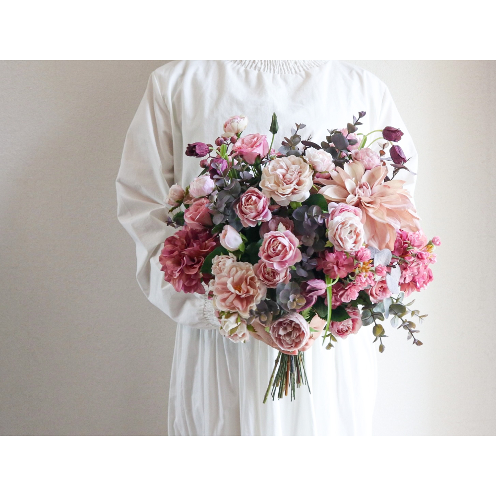 【造花】Rental Bouquet :Antipue Pink　【結婚式　フラワー　造花　ブーケ　ブートニア　レンタル】