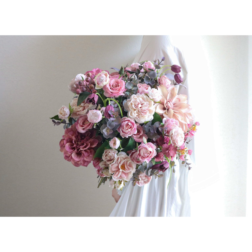 【造花】Rental Bouquet :Antipue Pink　【結婚式　フラワー　造花　ブーケ　ブートニア　レンタル】